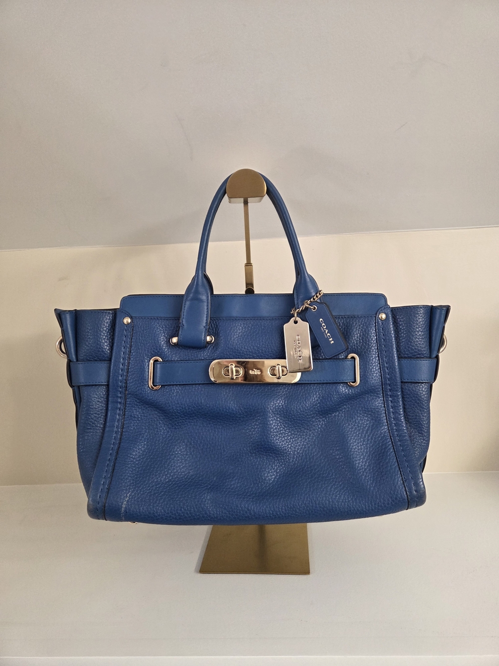 Coach Swagger 27 Blue Leather Turnlock Satchel With Removable Strap
